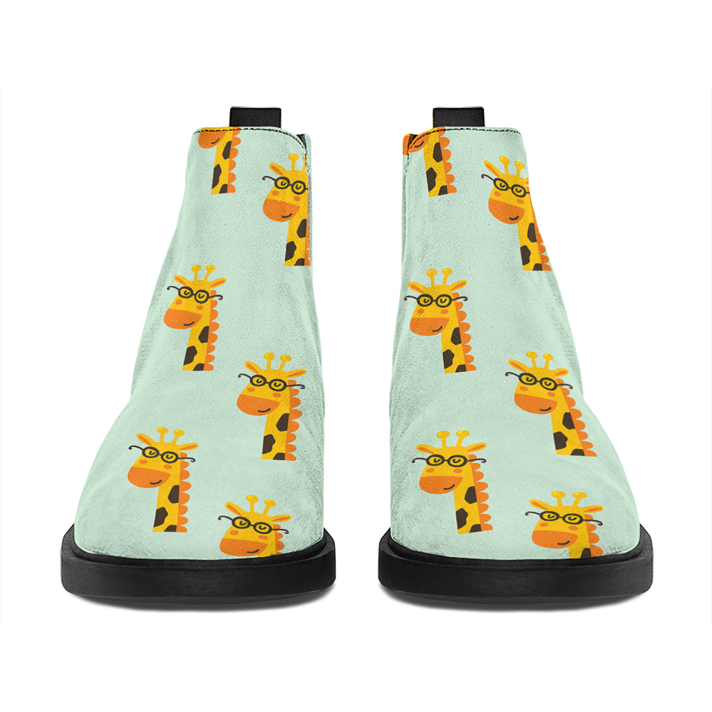 Giraffe With Glasses Pattern Print Flat Ankle Boots