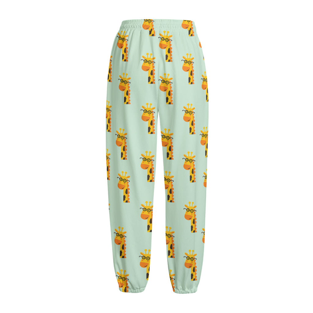 Giraffe With Glasses Pattern Print Fleece Lined Knit Pants