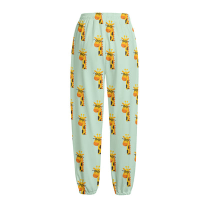 Giraffe With Glasses Pattern Print Fleece Lined Knit Pants