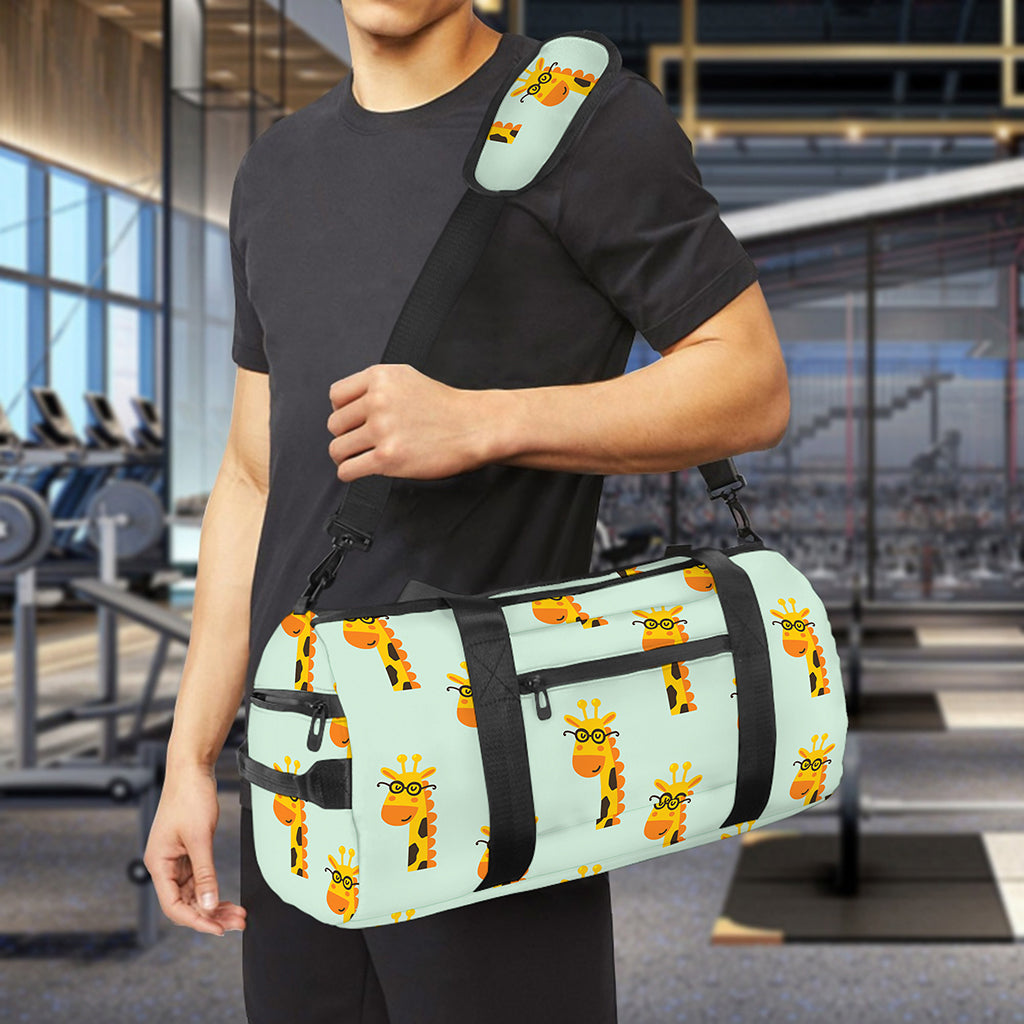 Giraffe With Glasses Pattern Print Gym Bag