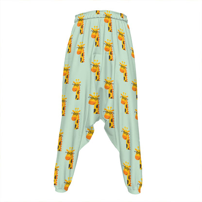 Giraffe With Glasses Pattern Print Hammer Pants