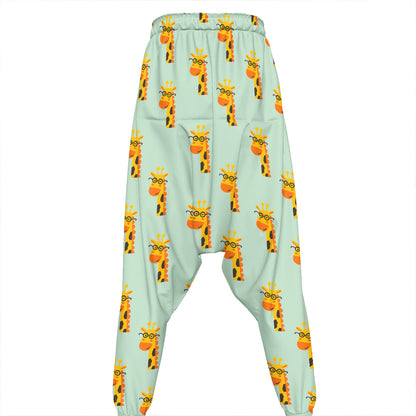 Giraffe With Glasses Pattern Print Hammer Pants