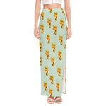 Giraffe With Glasses Pattern Print High Slit Maxi Skirt