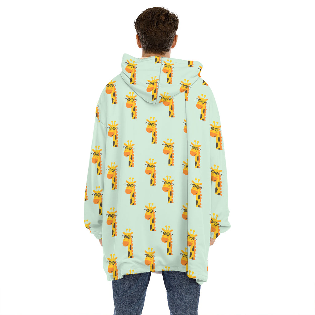 Giraffe With Glasses Pattern Print Hoodie Blanket