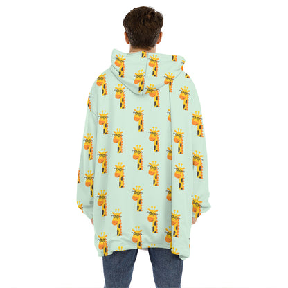 Giraffe With Glasses Pattern Print Hoodie Blanket
