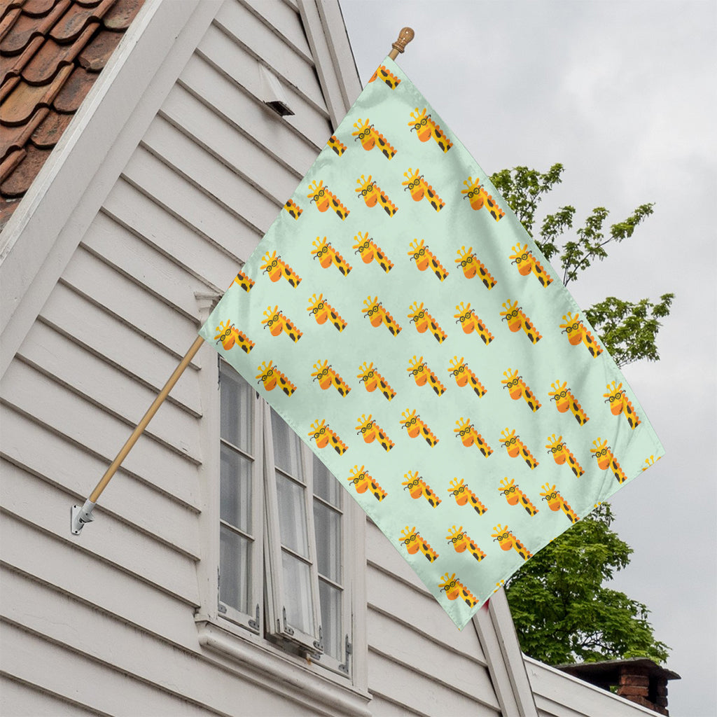 Giraffe With Glasses Pattern Print House Flag