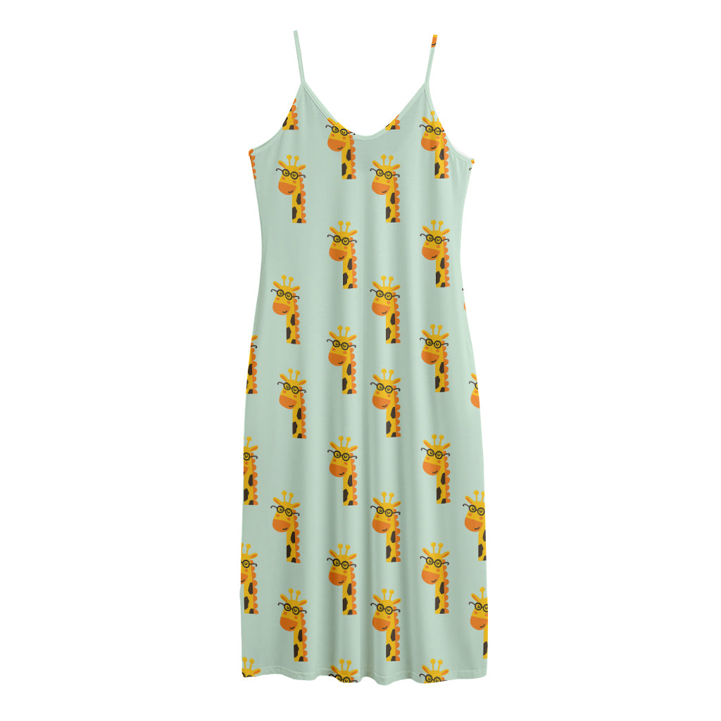 Giraffe With Glasses Pattern Print Jersey Midi Cami Dress