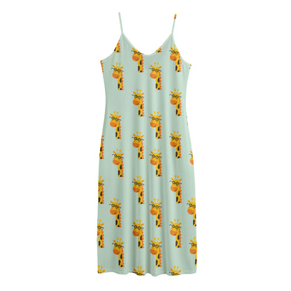 Giraffe With Glasses Pattern Print Jersey Midi Cami Dress