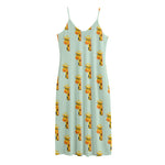 Giraffe With Glasses Pattern Print Jersey Midi Cami Dress