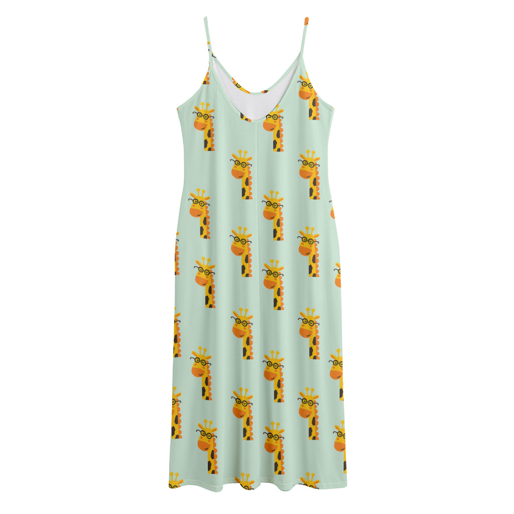 Giraffe With Glasses Pattern Print Jersey Midi Cami Dress