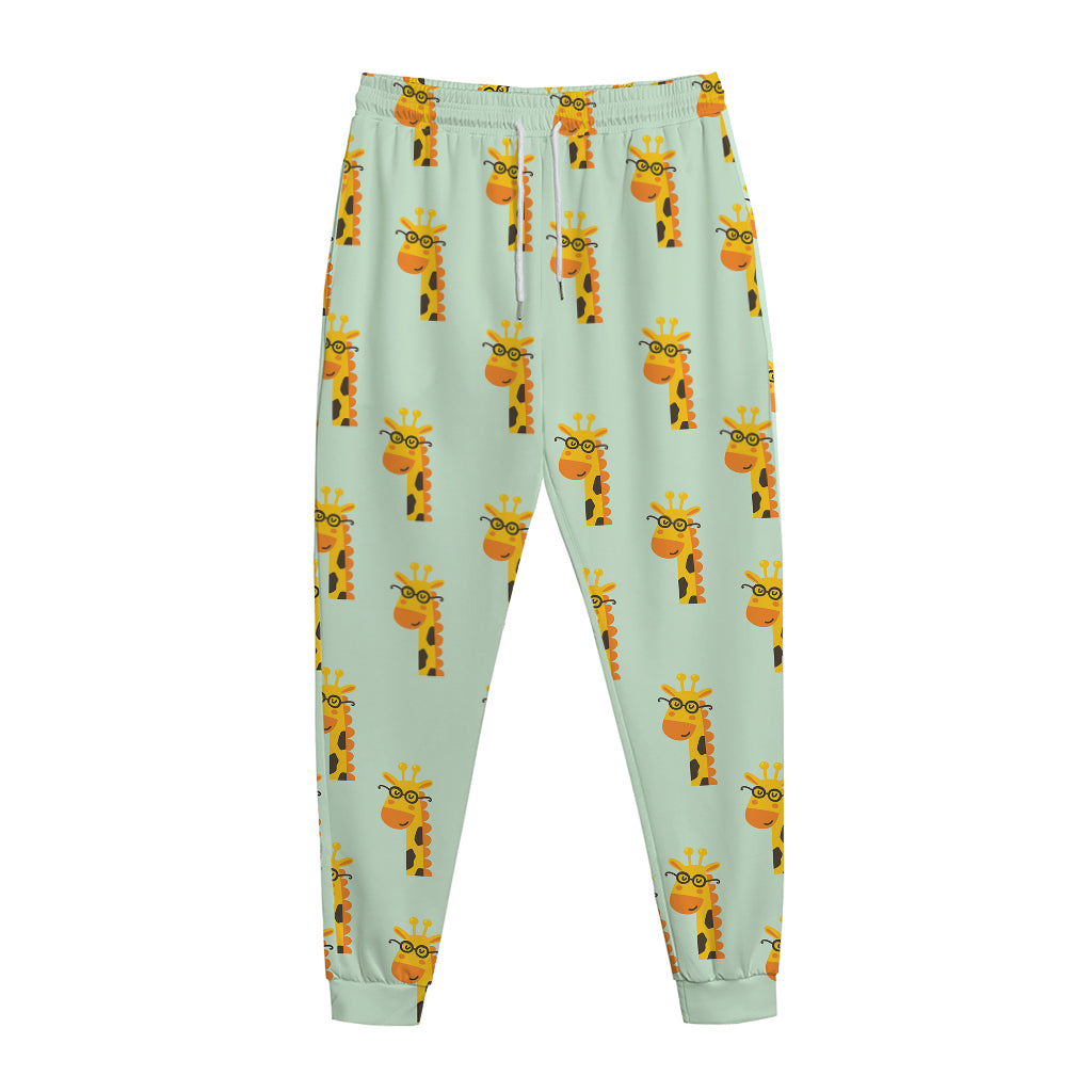 Giraffe With Glasses Pattern Print Jogger Pants