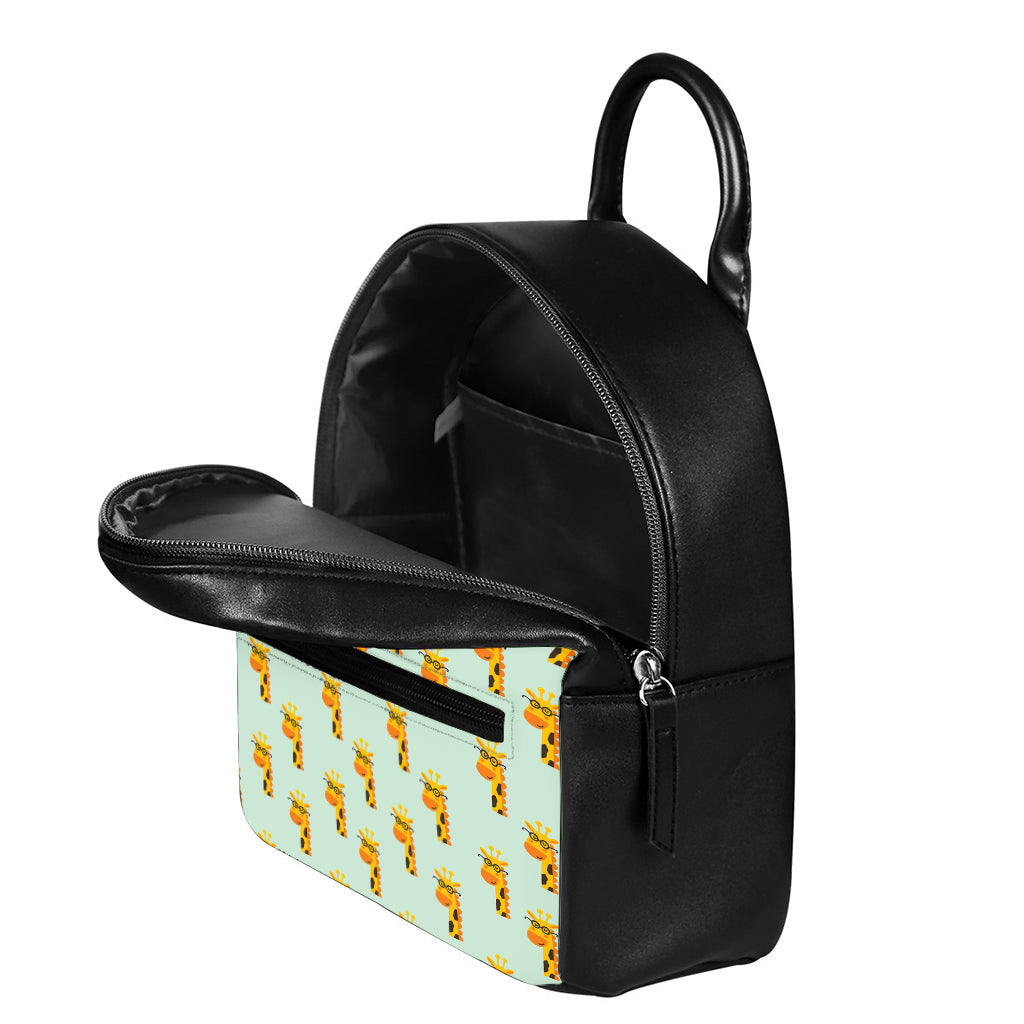 Giraffe With Glasses Pattern Print Leather Backpack