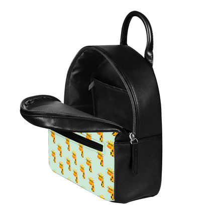 Giraffe With Glasses Pattern Print Leather Backpack