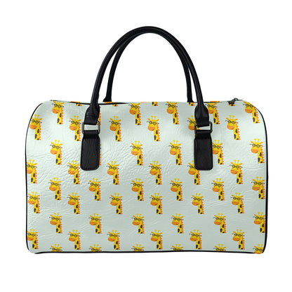 Giraffe With Glasses Pattern Print Leather Duffle Bag