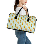 Giraffe With Glasses Pattern Print Leather Duffle Bag