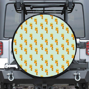 Giraffe With Glasses Pattern Print Leather Spare Tire Cover