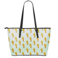 Giraffe With Glasses Pattern Print Leather Tote Bag With Zipper
