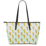 Giraffe With Glasses Pattern Print Leather Tote Bag
