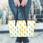 Giraffe With Glasses Pattern Print Leather Tote Bag