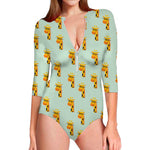 Giraffe With Glasses Pattern Print Long Sleeve Swimsuit