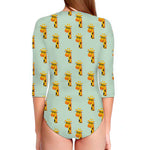 Giraffe With Glasses Pattern Print Long Sleeve Swimsuit