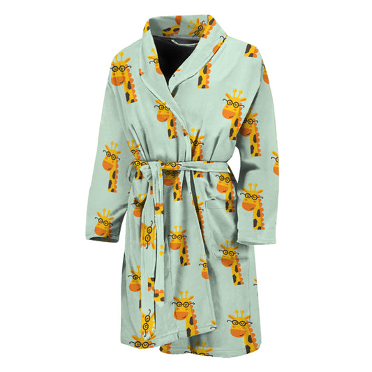 Giraffe With Glasses Pattern Print Men's Bathrobe