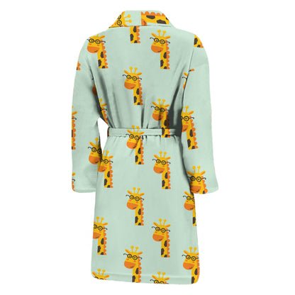 Giraffe With Glasses Pattern Print Men's Bathrobe