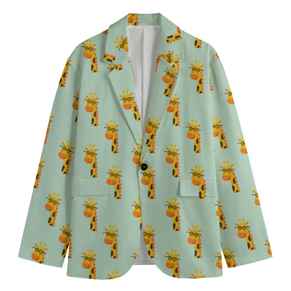 Giraffe With Glasses Pattern Print Men's Blazer
