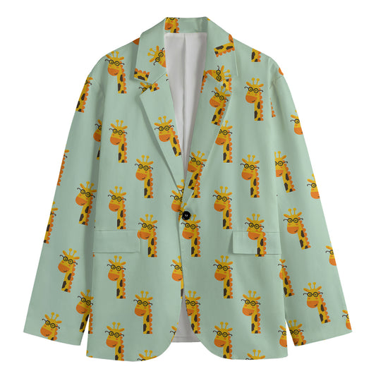 Giraffe With Glasses Pattern Print Men's Blazer