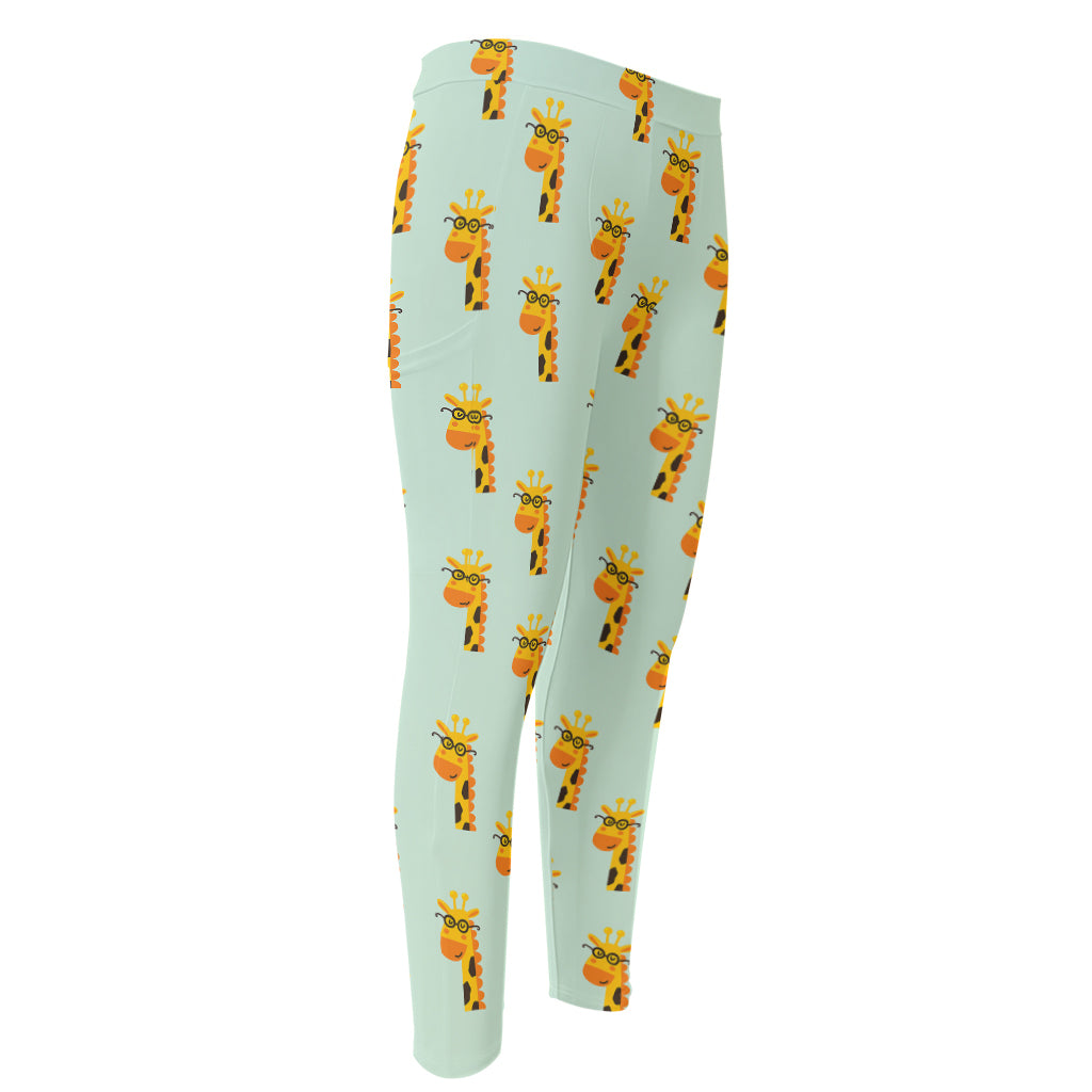Giraffe With Glasses Pattern Print Men's Compression Pants