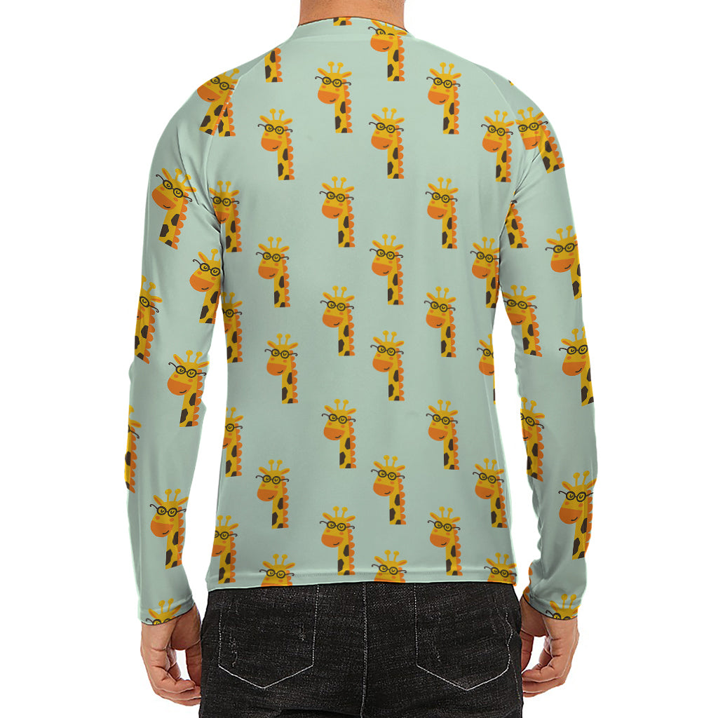 Giraffe With Glasses Pattern Print Men's Long Sleeve Rash Guard