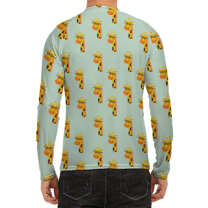 Giraffe With Glasses Pattern Print Men's Long Sleeve Rash Guard