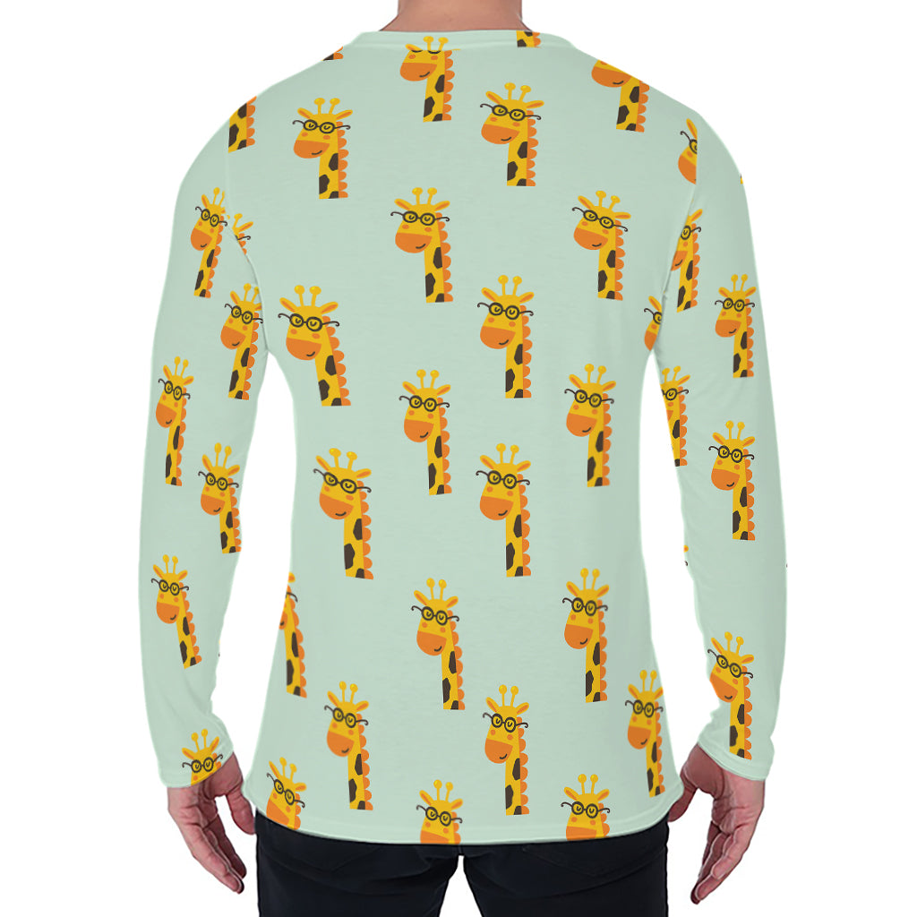 Giraffe With Glasses Pattern Print Men's Long Sleeve T-Shirt