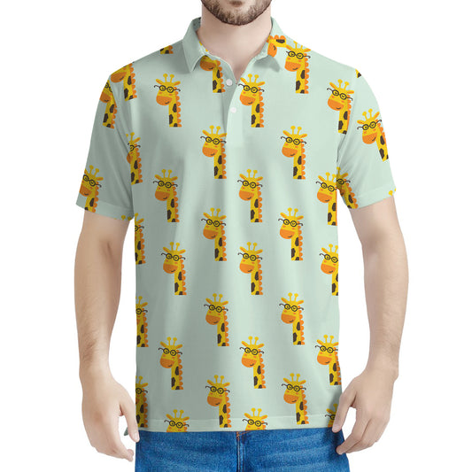 Giraffe With Glasses Pattern Print Men's Polo Shirt