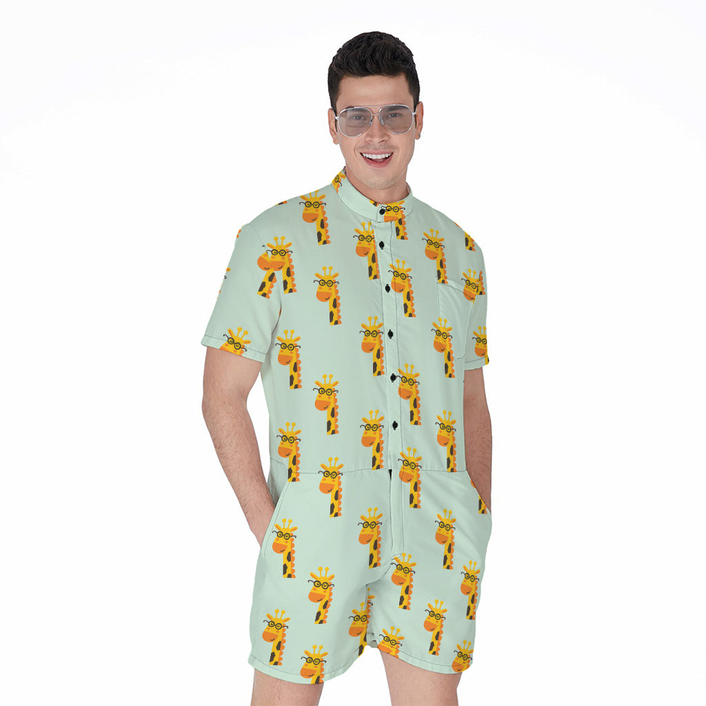 Giraffe With Glasses Pattern Print Men's Rompers