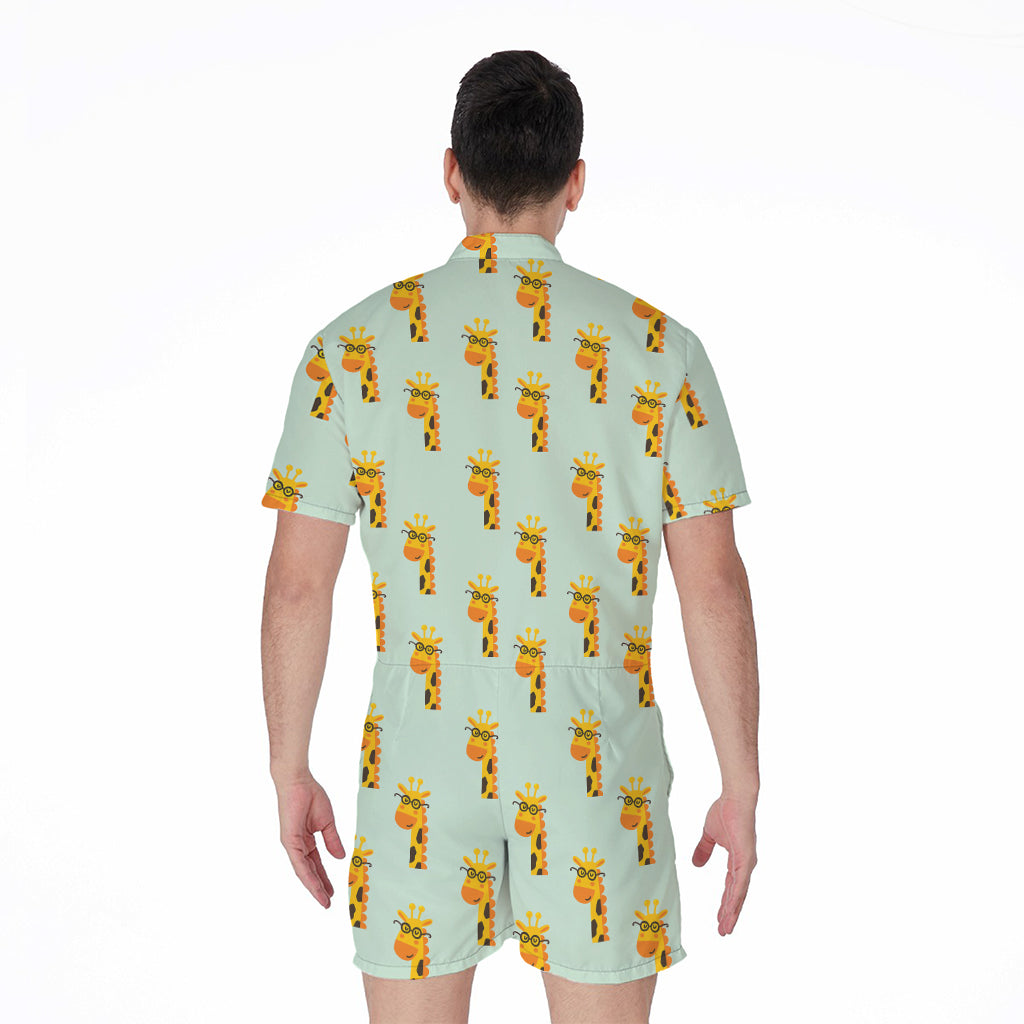 Giraffe With Glasses Pattern Print Men's Rompers