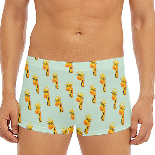 Giraffe With Glasses Pattern Print Men's Short Boxer Briefs