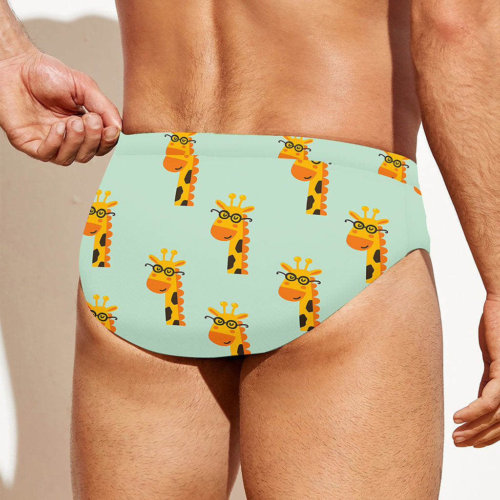 Giraffe With Glasses Pattern Print Men's Swim Briefs
