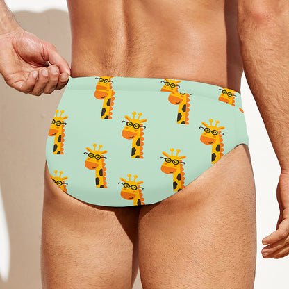 Giraffe With Glasses Pattern Print Men's Swim Briefs