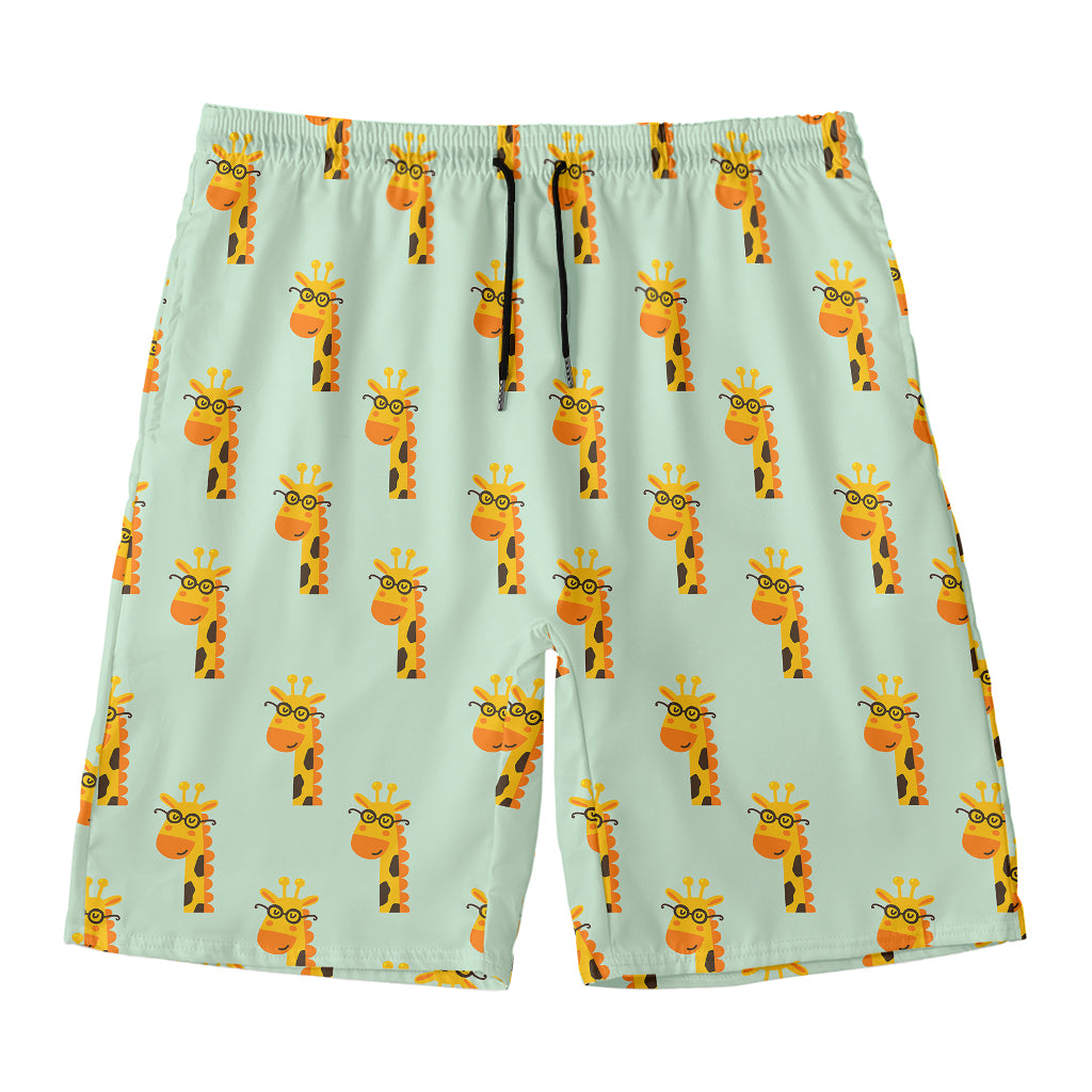 Giraffe With Glasses Pattern Print Men's Swim Trunks