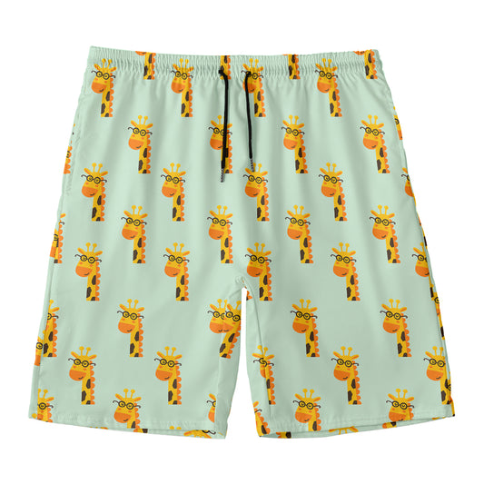 Giraffe With Glasses Pattern Print Men's Swim Trunks