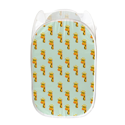 Giraffe With Glasses Pattern Print Mesh Laundry Hamper
