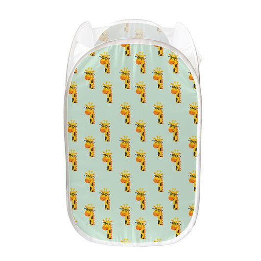Giraffe With Glasses Pattern Print Mesh Laundry Hamper