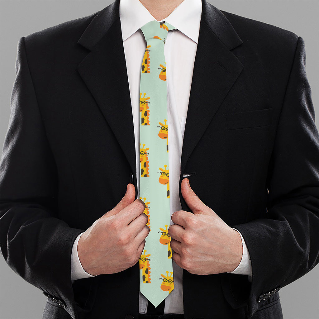 Giraffe With Glasses Pattern Print Necktie