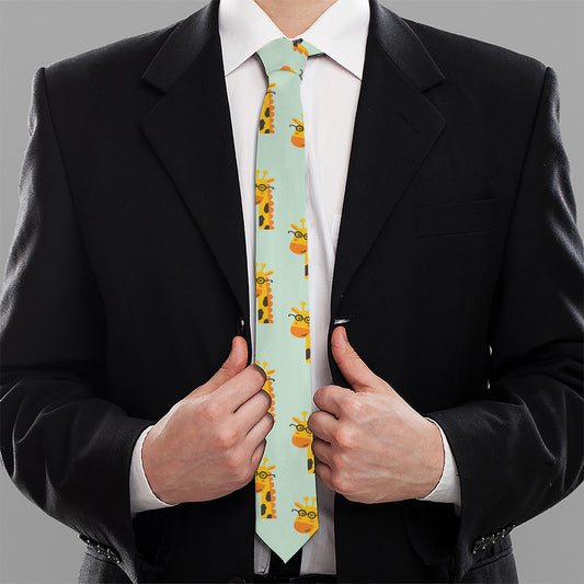 Giraffe With Glasses Pattern Print Necktie