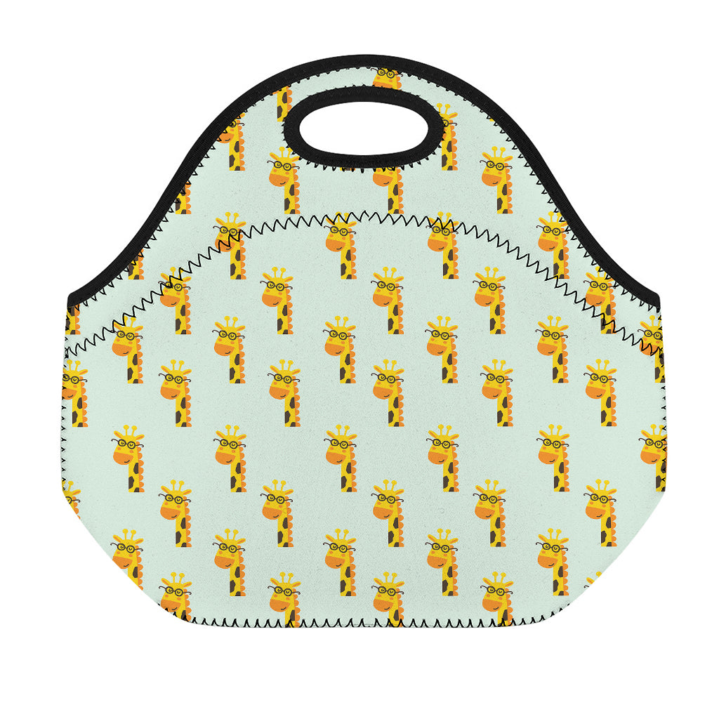 Giraffe With Glasses Pattern Print Neoprene Lunch Bag