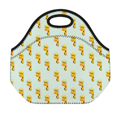 Giraffe With Glasses Pattern Print Neoprene Lunch Bag