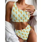 Giraffe With Glasses Pattern Print One Shoulder Bikini Top