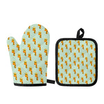 Giraffe With Glasses Pattern Print Oven Mitt And Pot Holder Set