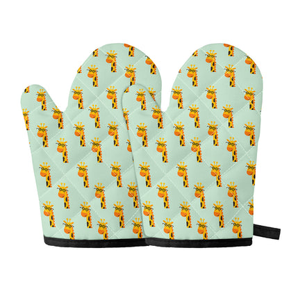 Giraffe With Glasses Pattern Print Oven Mitts